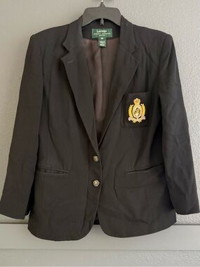 LAUREN RALPH LAUREN • Women's Black Crest Patch Blazer Horse equestrian 12 p